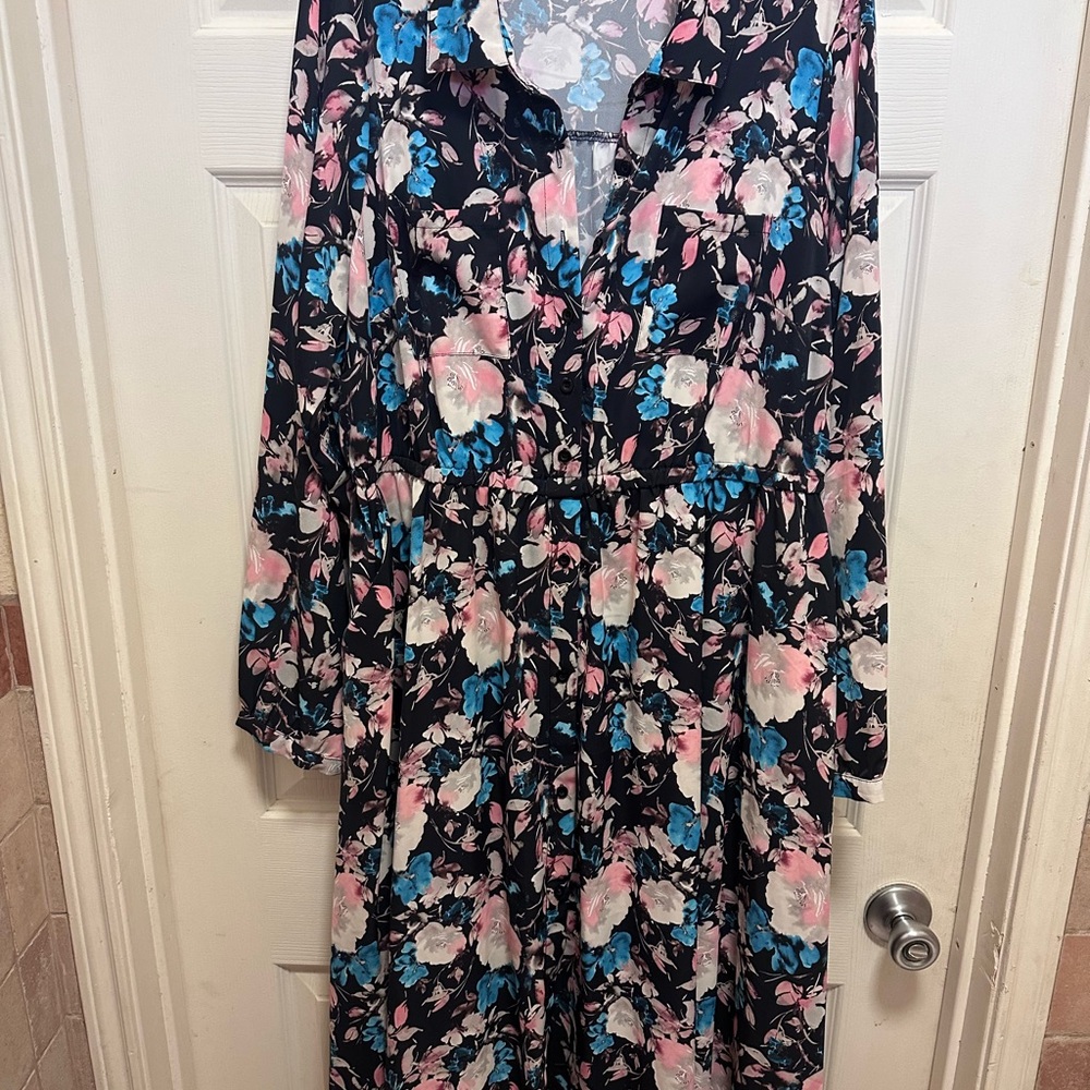 Midi Studio Crepe De Chine Long Sleeve
Button Front Shirtdress